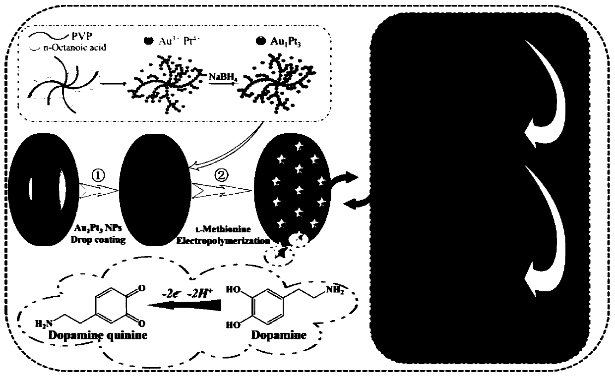 Preparation method of Au1Pt3 alloy colloidal solution and electrochemical sensor for detecting dopamine