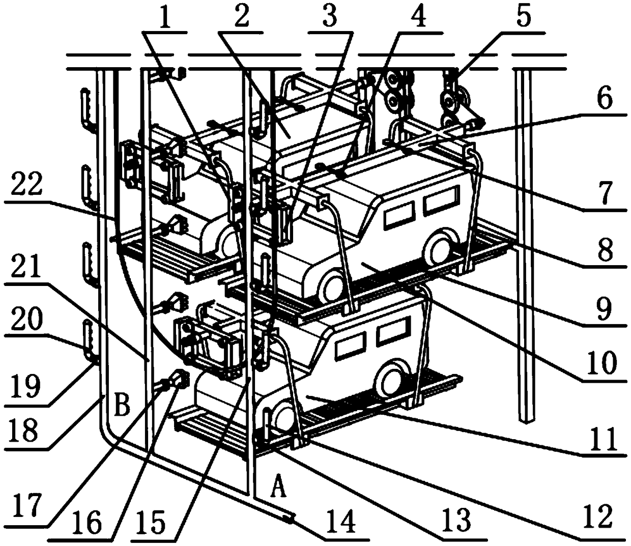 Fast fire extinguishing system device for vertical circulation stereo garage