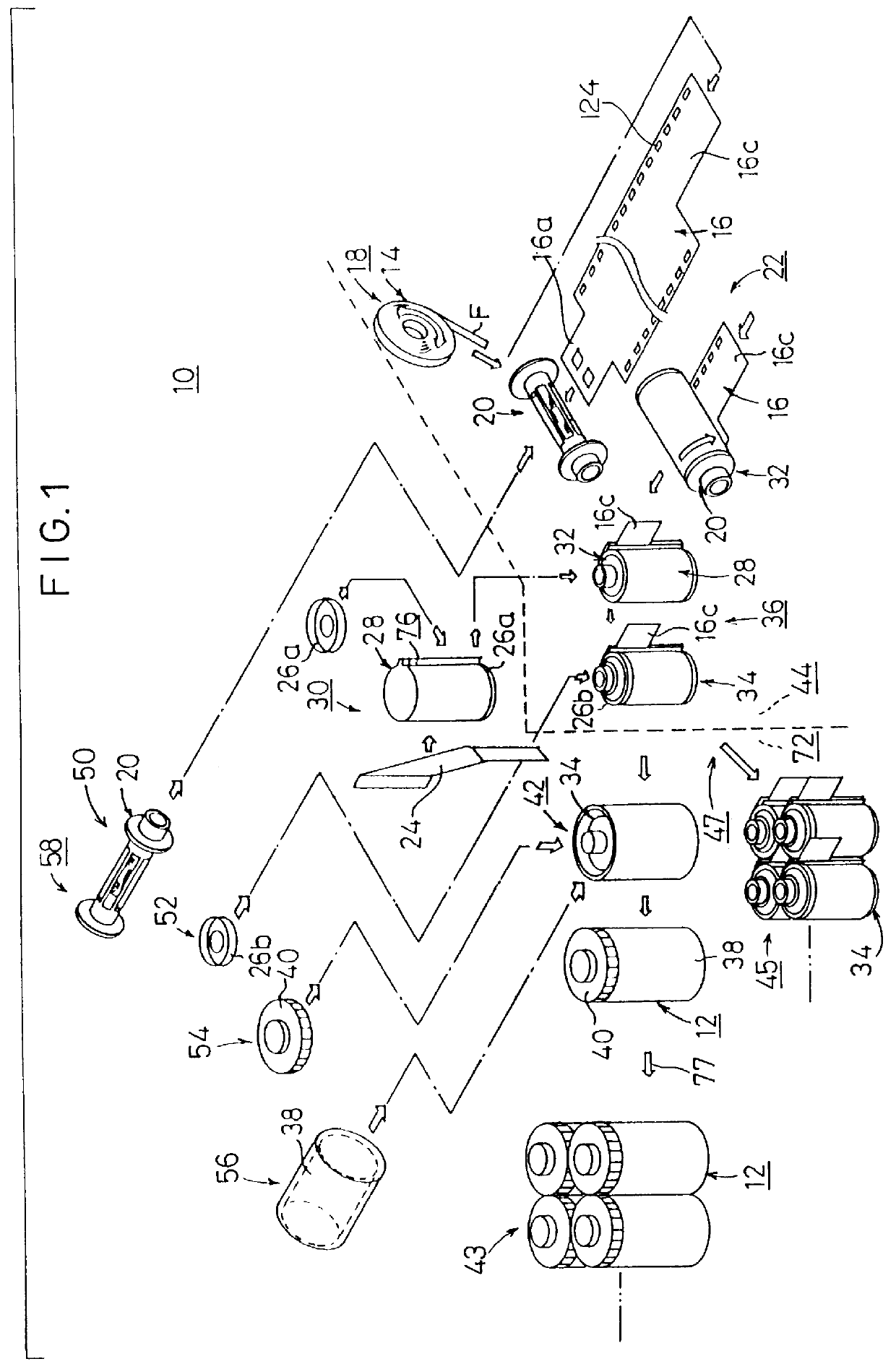 Apparatus for processing and packaging photographic film, mechanism for and method of feeding resin components