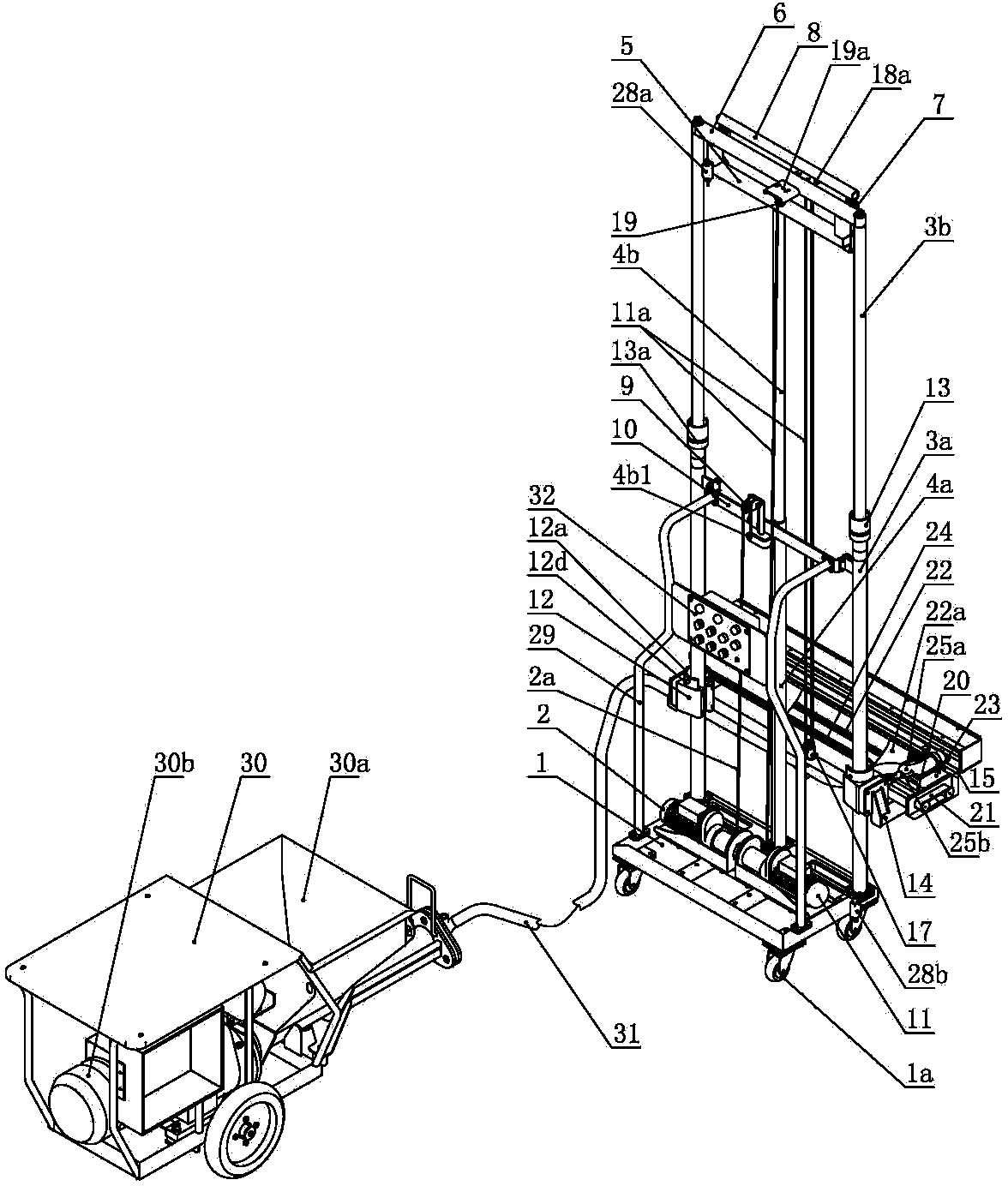 Mortar spraying and smearing machine and method for painting mortar on wall surface by using mortar spraying and smearing machine