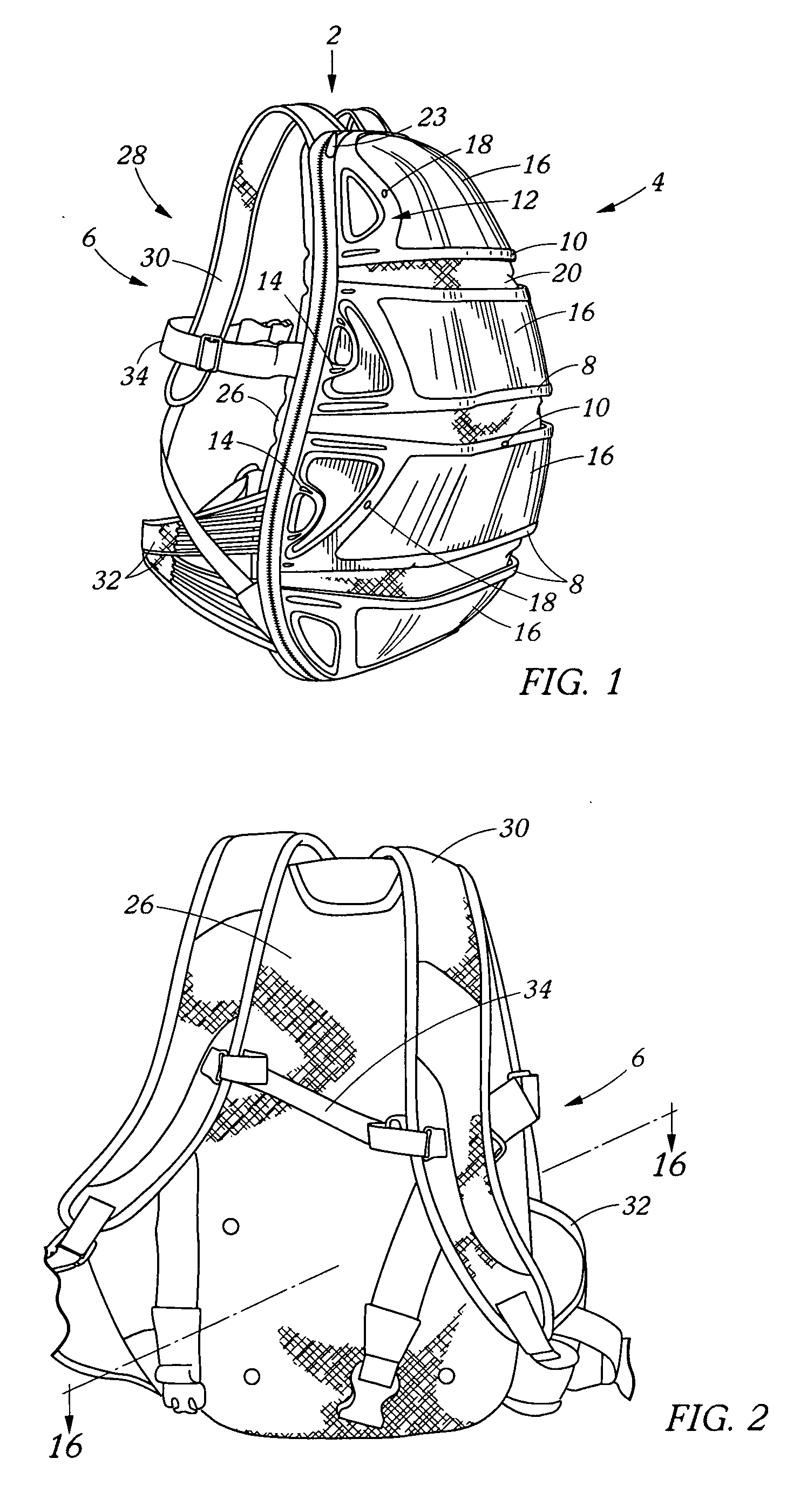 Backpack with segmented construction body protecting features