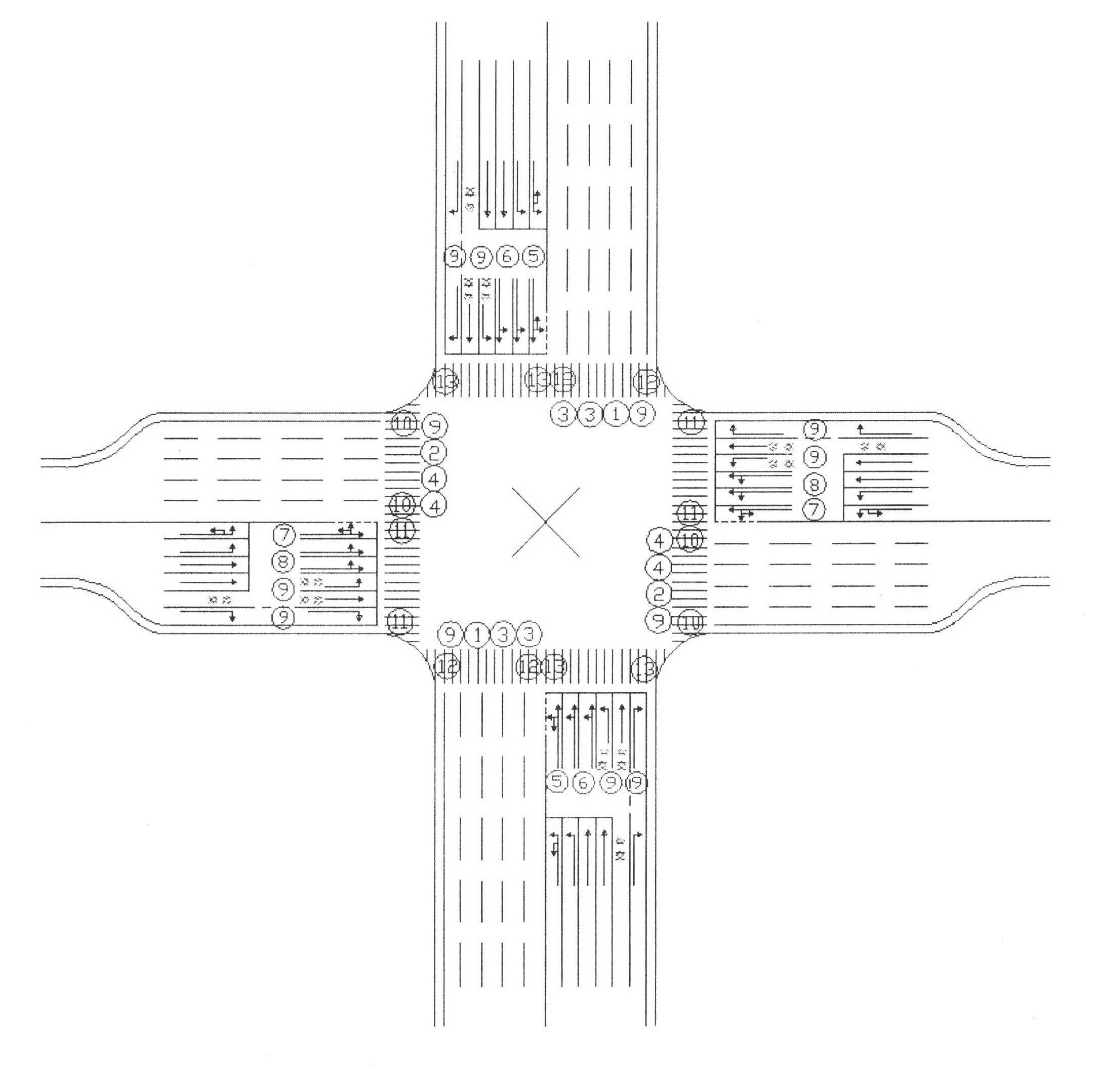 Lane setting at road intersection and corresponding traffic light control method