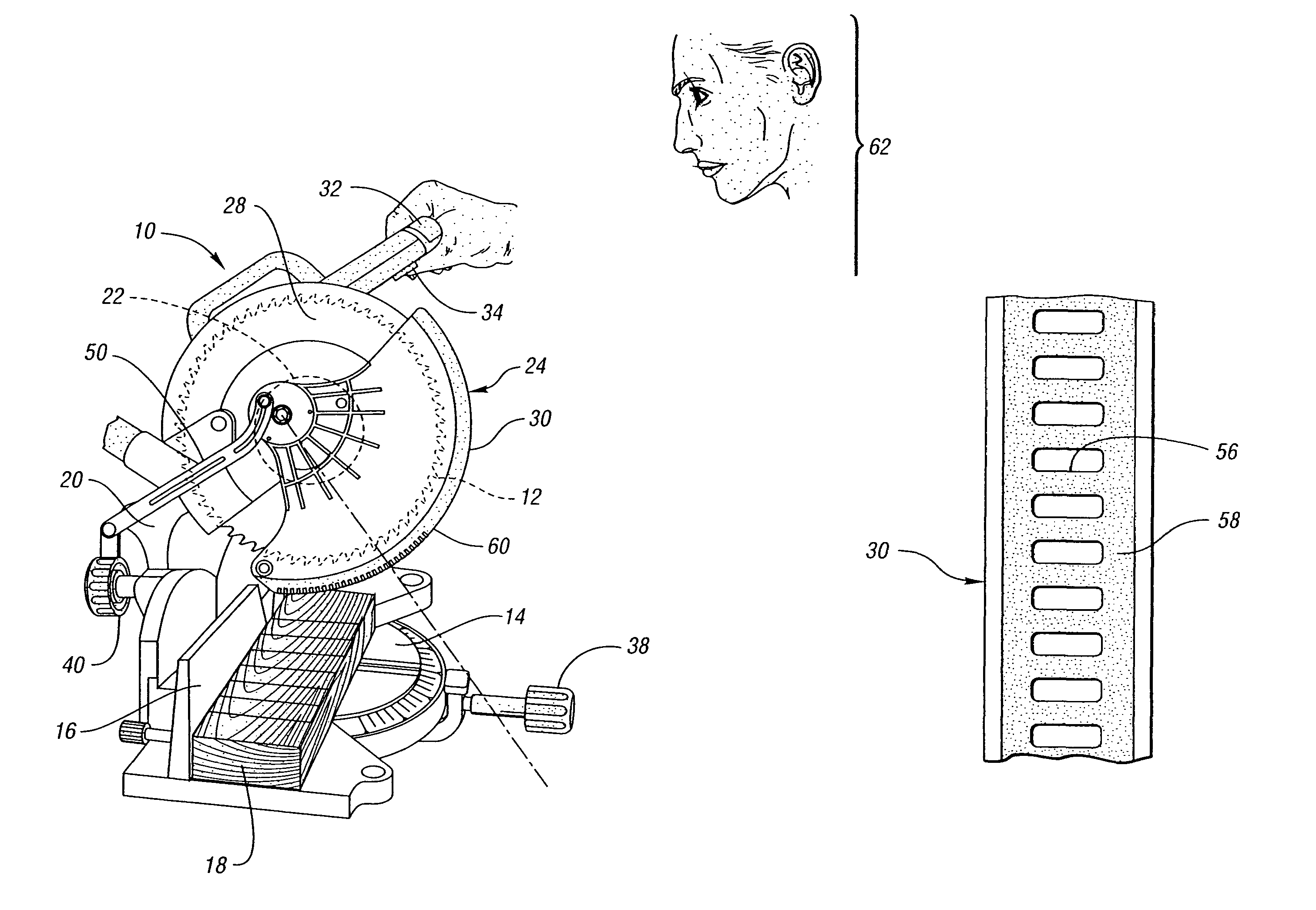 Miter saw having a light beam alignment system