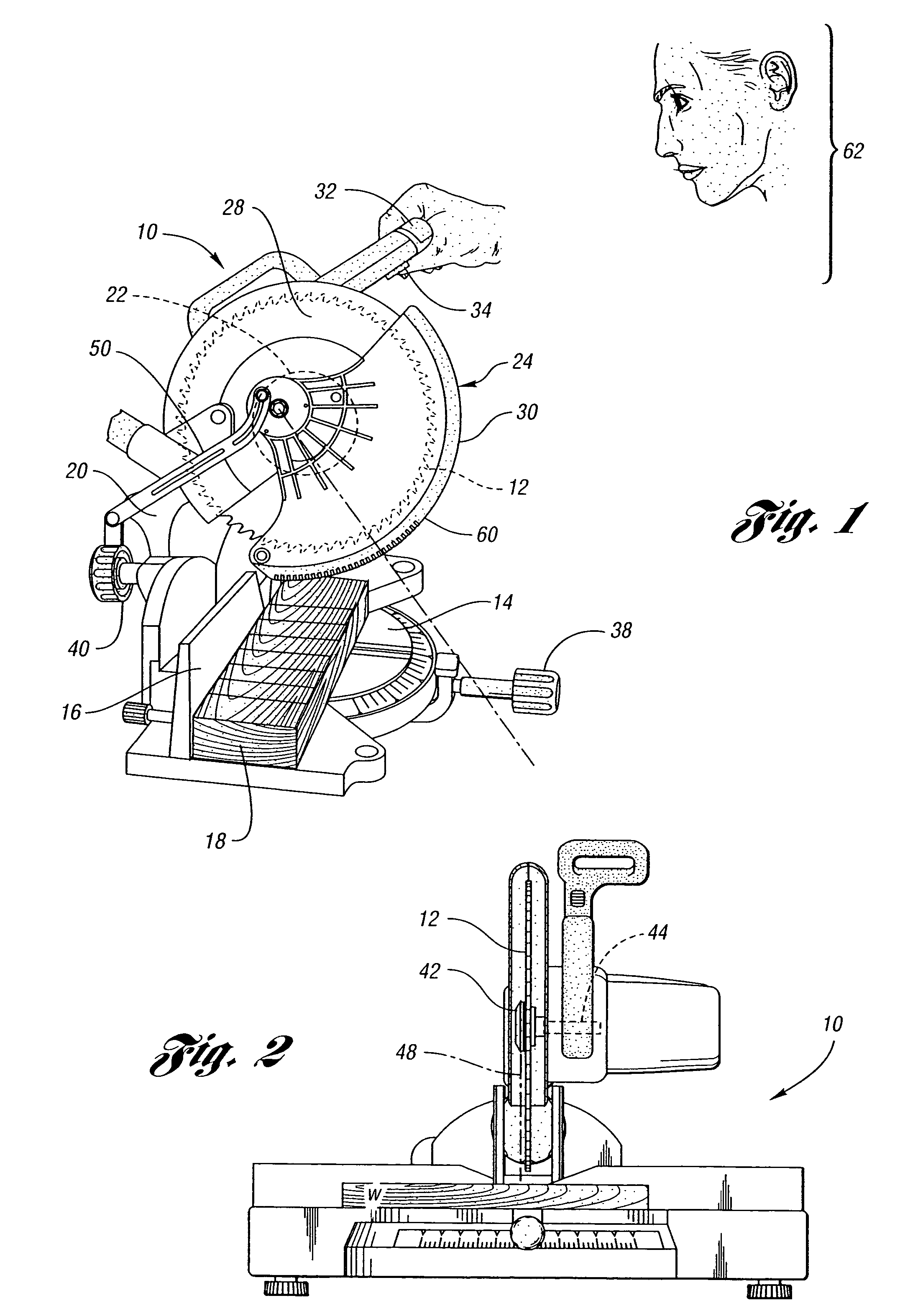 Miter saw having a light beam alignment system