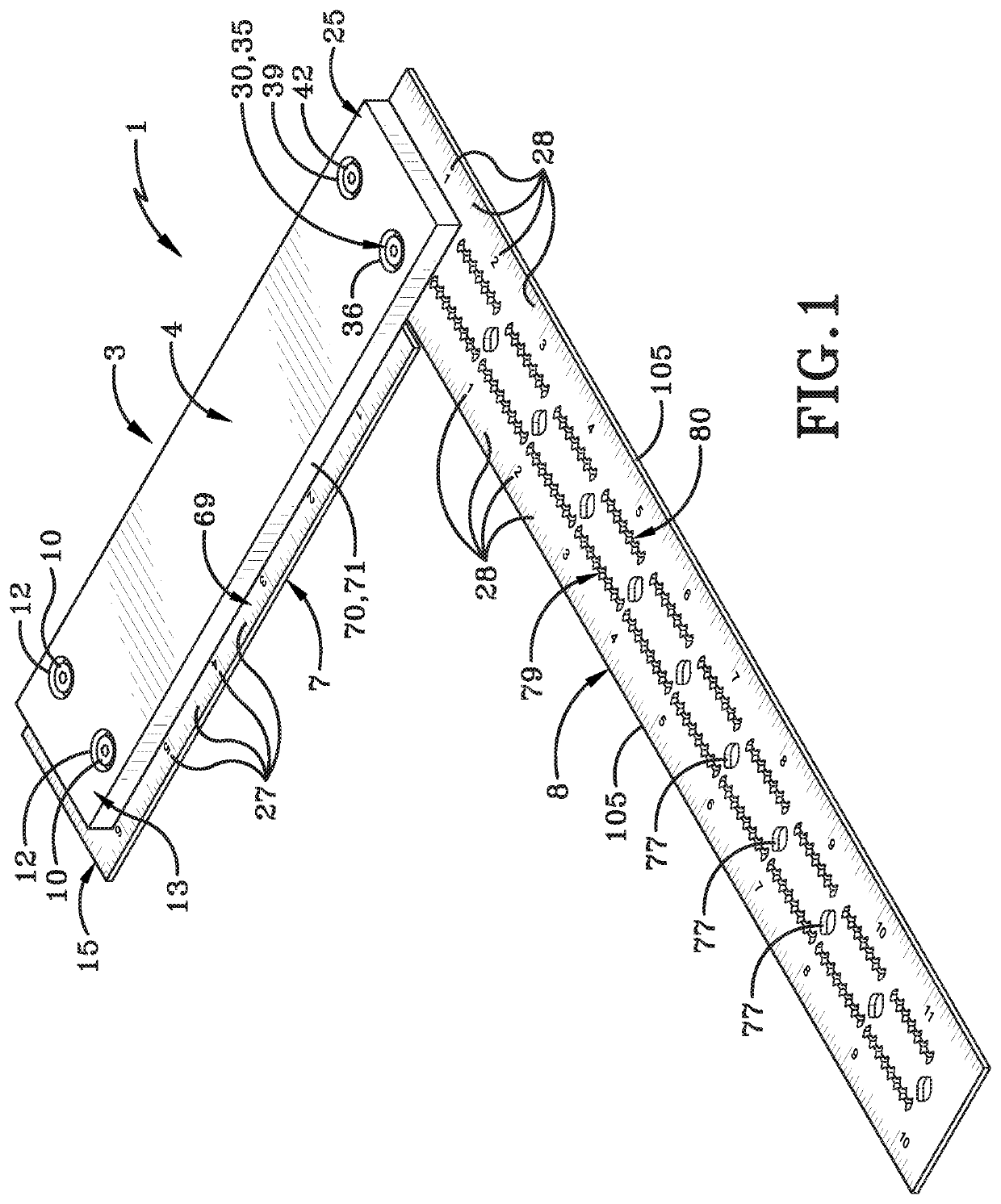 Adjustable carpenters square and method of use