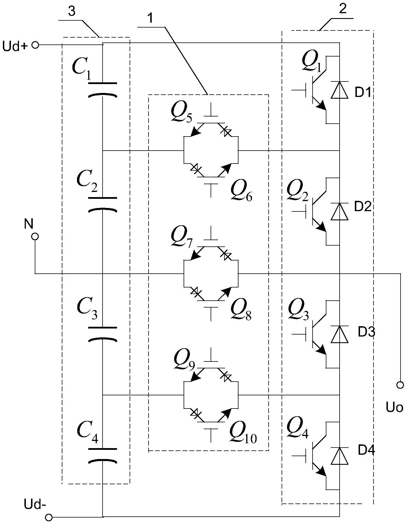 T-shaped multi-level inverter circuit based on reverse blocking IGBT antiparallel connection