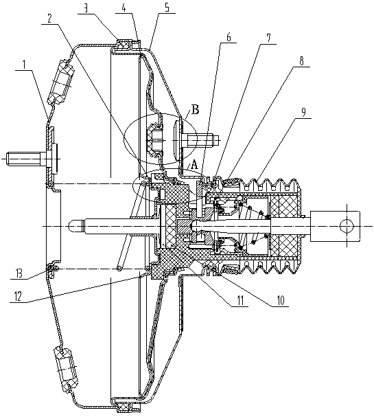 8-inch vacuum booster assembly with floating diaphragm structure