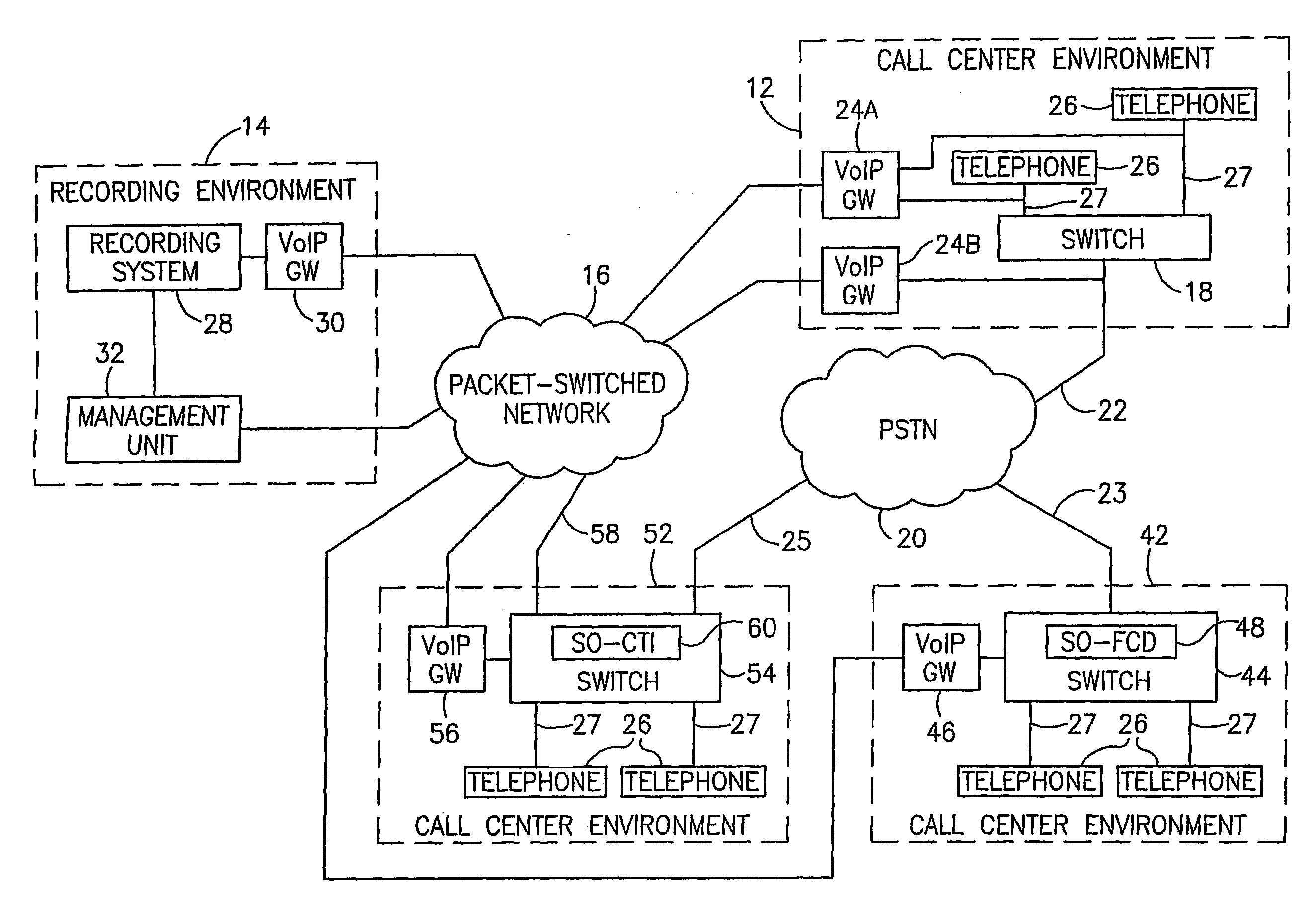 Method and system for monitoring and recording voice from circuit-switched via a packet-switched network