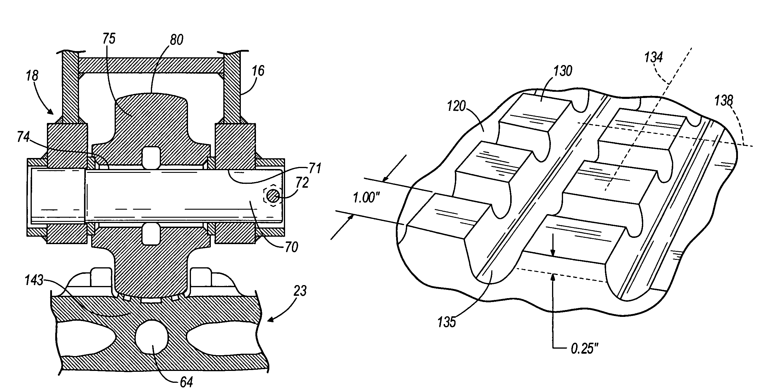 Crawler shoe with peening pads in roller path