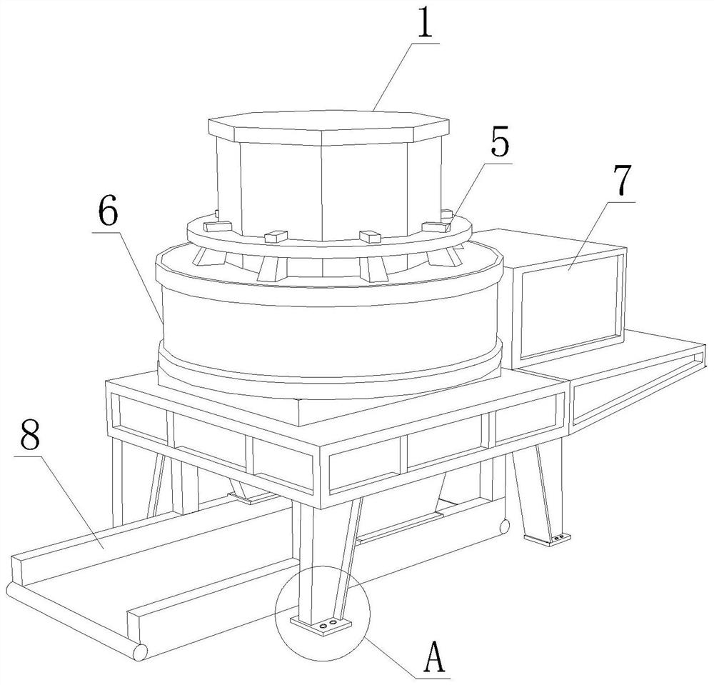 Centrifugal efficient sand crushing device for nodular cast iron