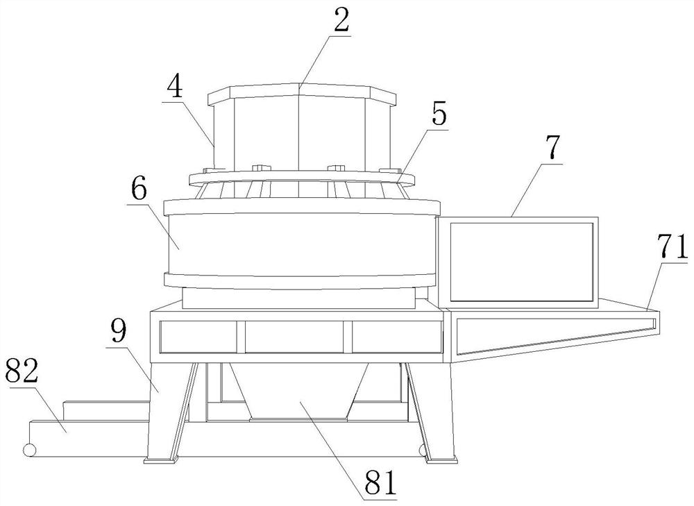 Centrifugal efficient sand crushing device for nodular cast iron