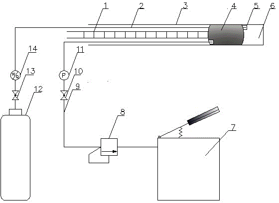 Coal bed roadside pressure relief zone width measuring system and method based on drill hole gas leakage