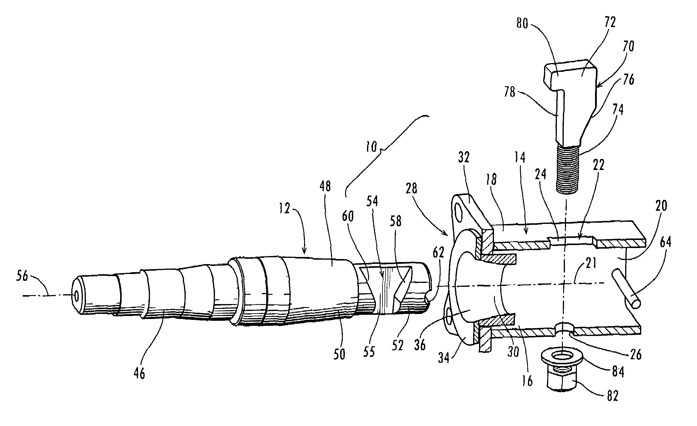 Axle with removable spindle and cam key