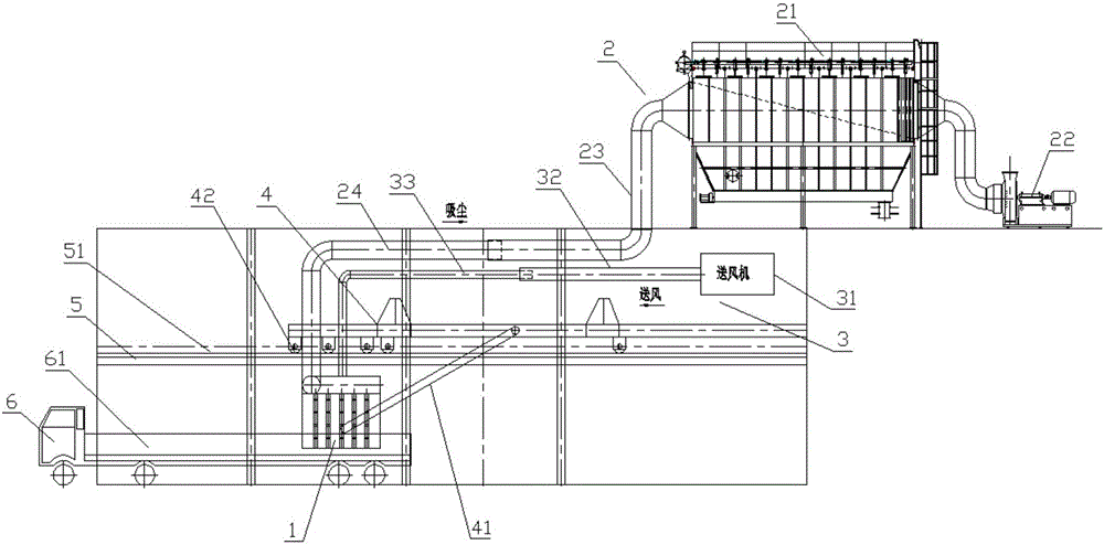 Movable type dust removing system of bulk cement and sacked cement car loader