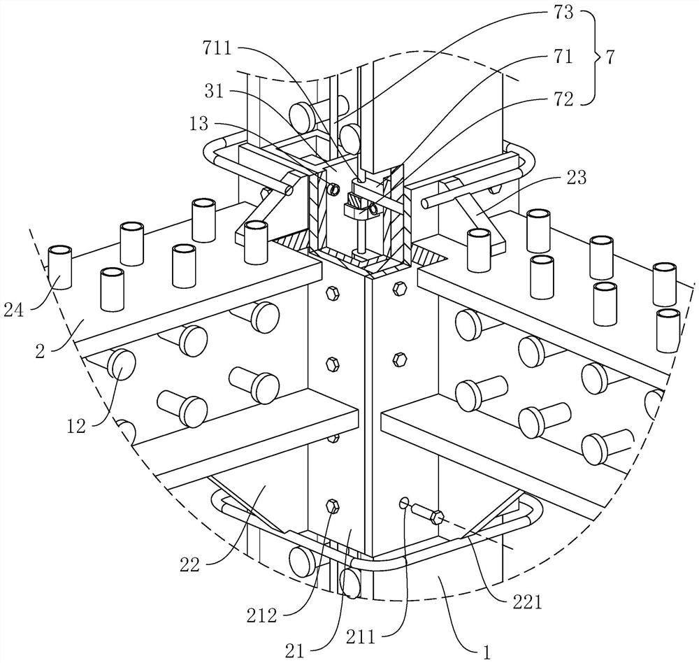 A kind of super high-rise building core tube steel column connection structure and core tube construction method