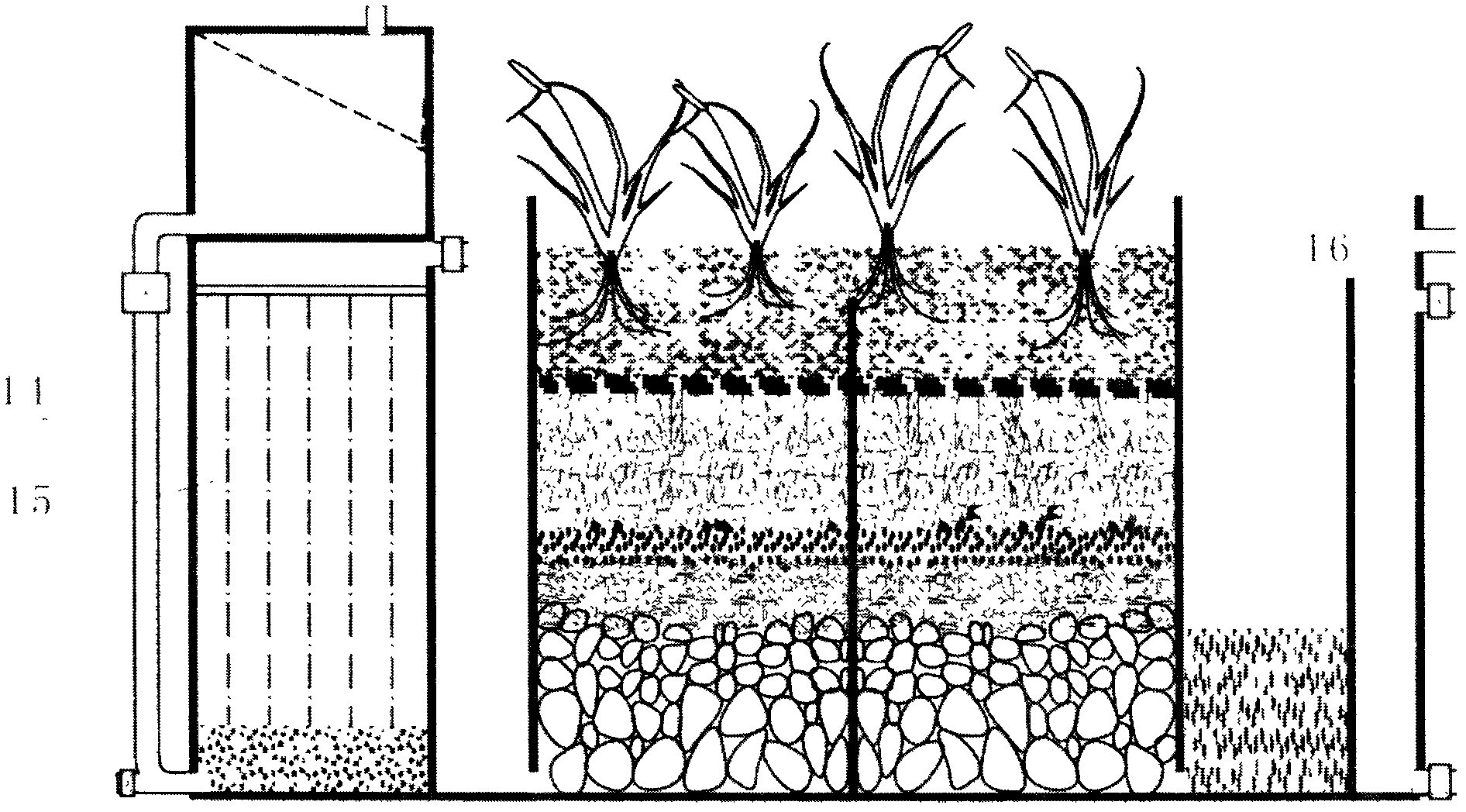 Distributed sewage integrated artificial wetland treatment facility and method