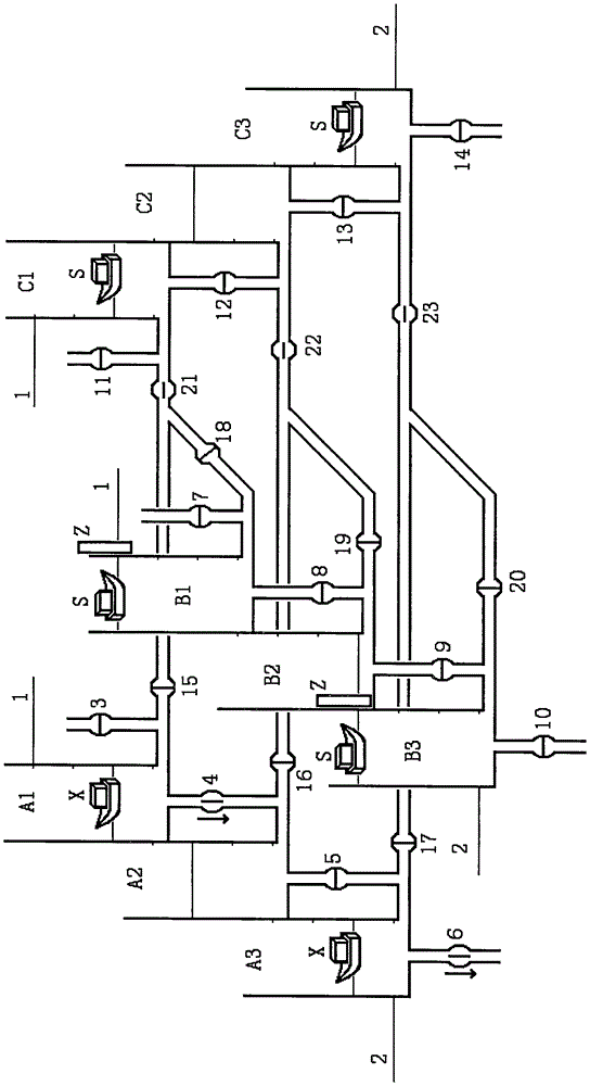 Three-line multistage one-way water-saving ship lock