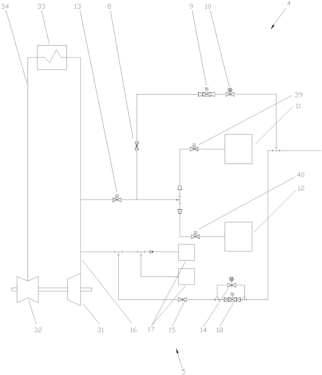 One-grade large bypass reheating unit adjacent-unit heating system