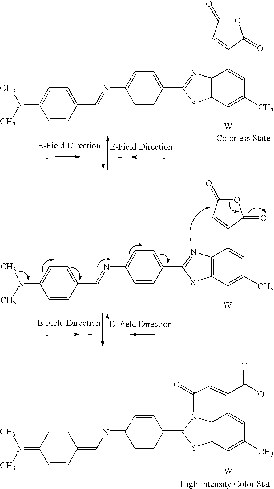 Bistable molecular mechanical devices with a band gap change activated by an electric field for electronic switching, gating, and memory applications