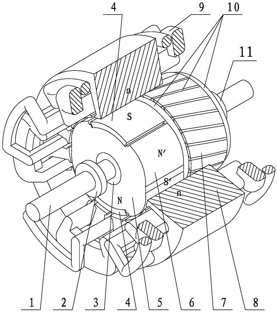 Transition asynchronous start permanent magnet synchronous motor and pole changing and speed changing method