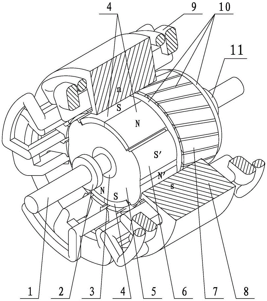 Transition asynchronous start permanent magnet synchronous motor and pole changing and speed changing method