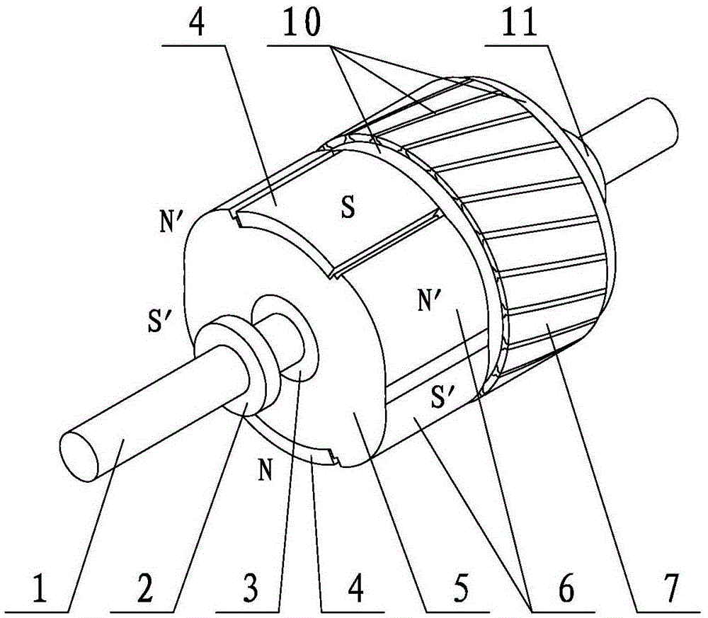 Transition asynchronous start permanent magnet synchronous motor and pole changing and speed changing method