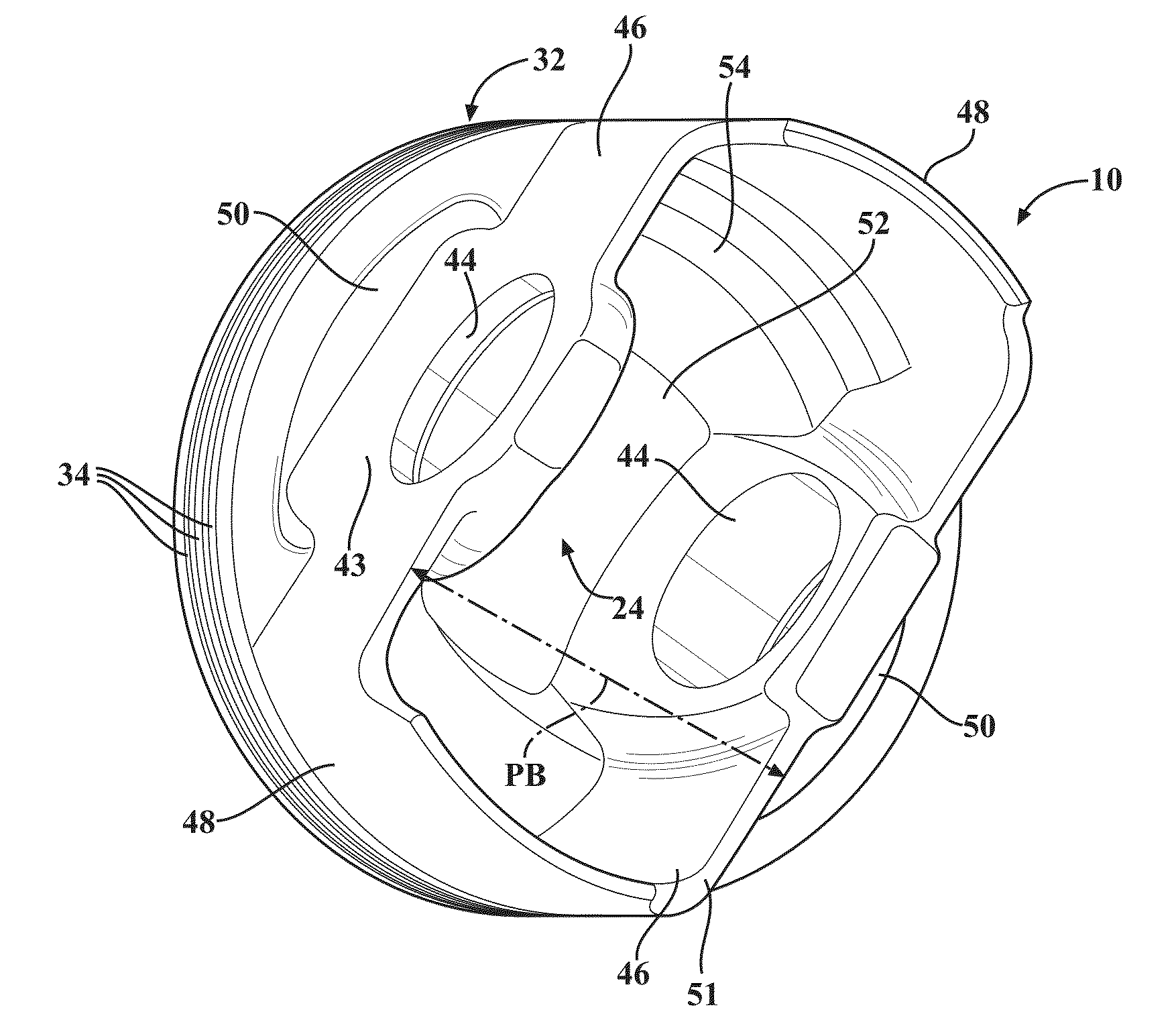 Monolithic, galleryless piston and method of construction thereof