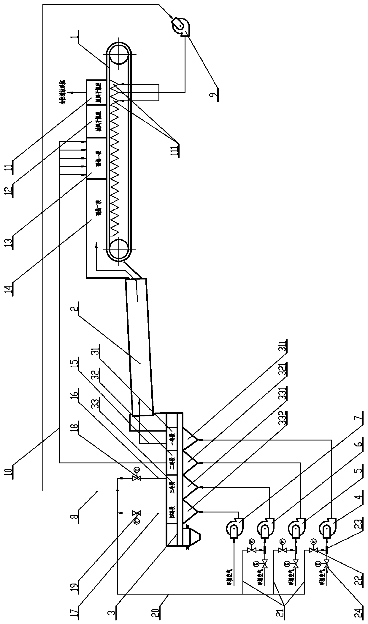 Pellet cooling exhaust gas recycling and utilizing system and using method