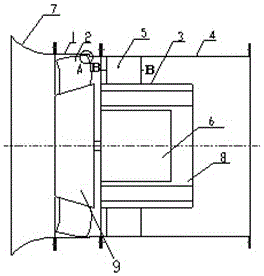 Efficient meridian acceleration axial flow fan with casing