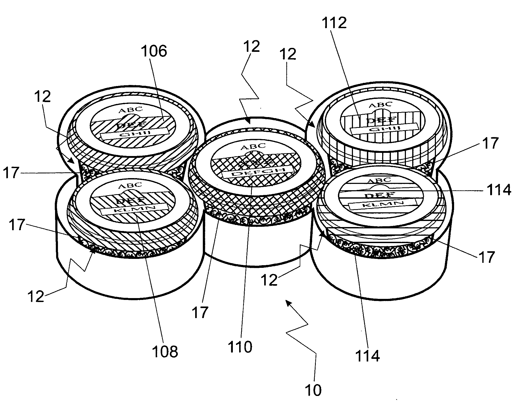 Color coded identification system for a pack of containers