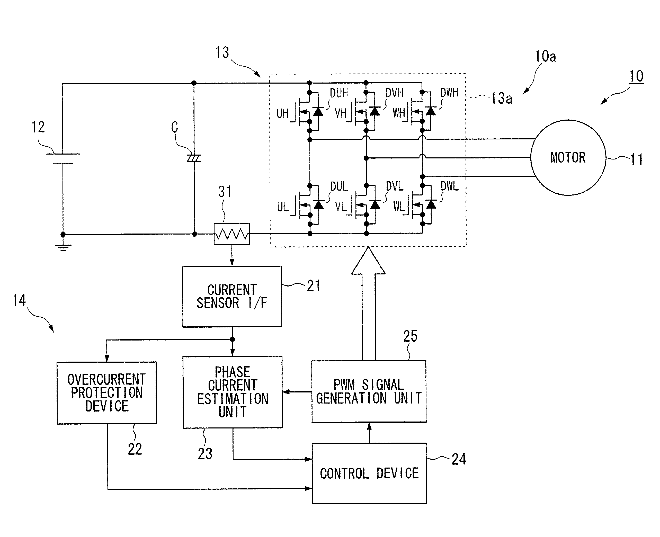 Phase current estimation device of motor and magnetic pole position estimation device of motor