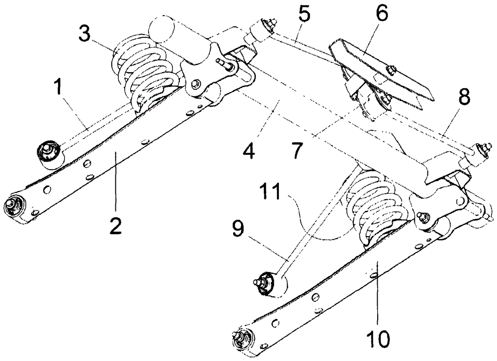 Automobile six-link non-independent suspension structure