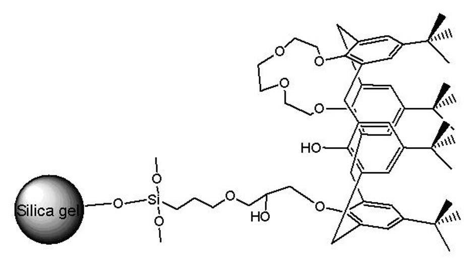 Calixarene crown ether bonded silica stationary phase and preparation method and application thereof