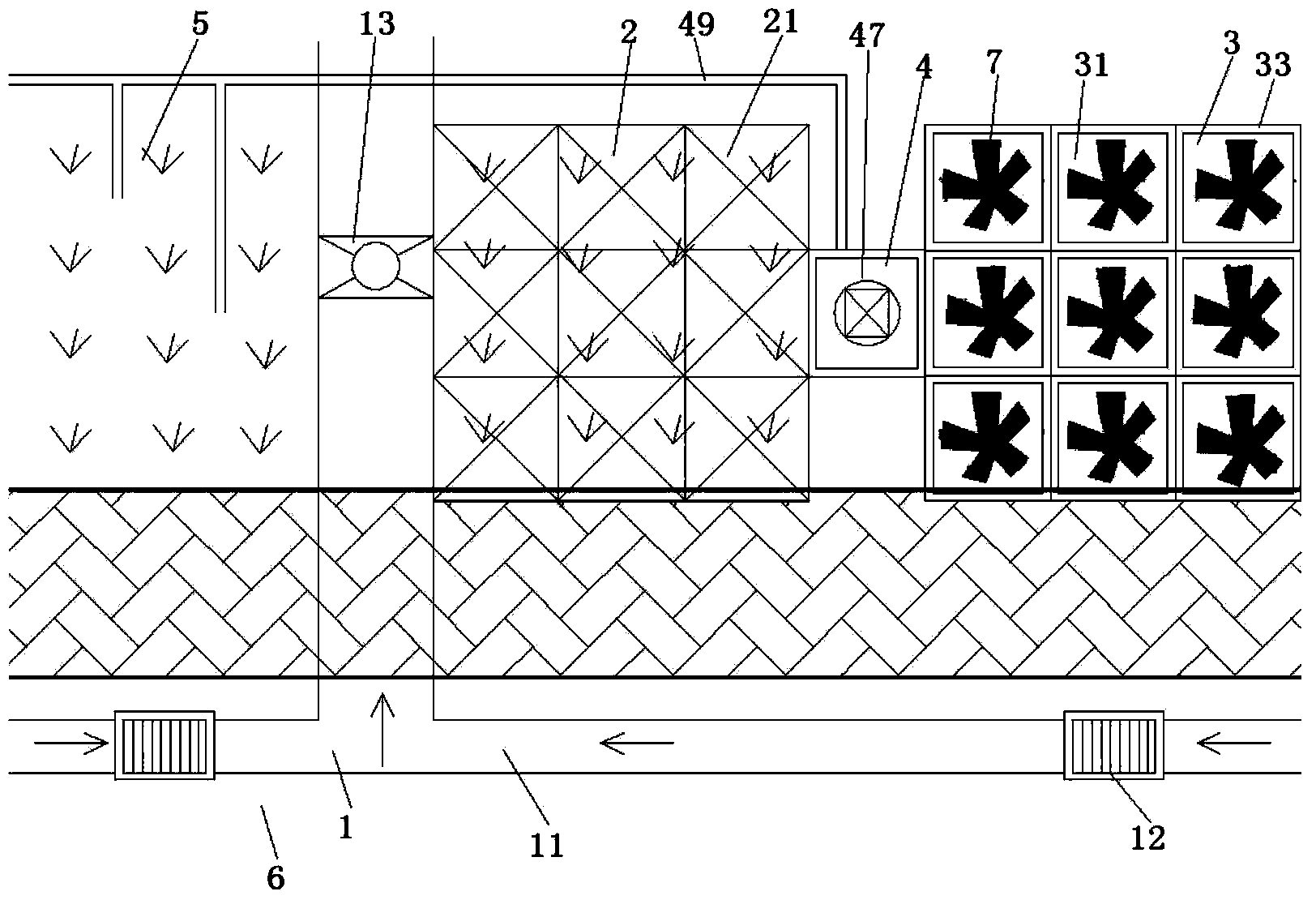 Urban road early runoff rainwater pollutant interception treatment device