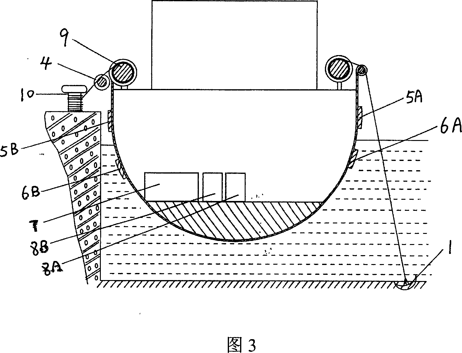 Anchored chain capable of automatic regulation following the liquid level of river or sea