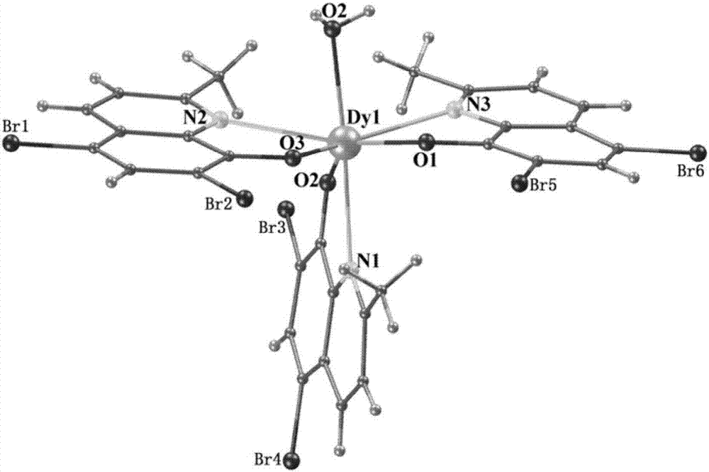 Single-core dysprosium complex based on 2-methyl-5,7-dibromo-8-hydroxyquinoline serving as ligand as well as preparation method and application of single-core dysprosium complex