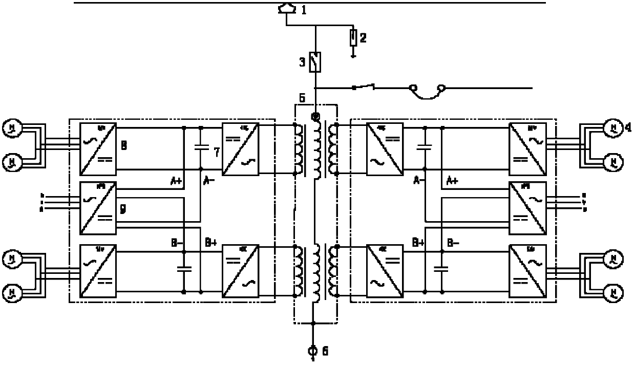 Motor train unit subsidiary loop split-phase passing uninterruptible power supply device