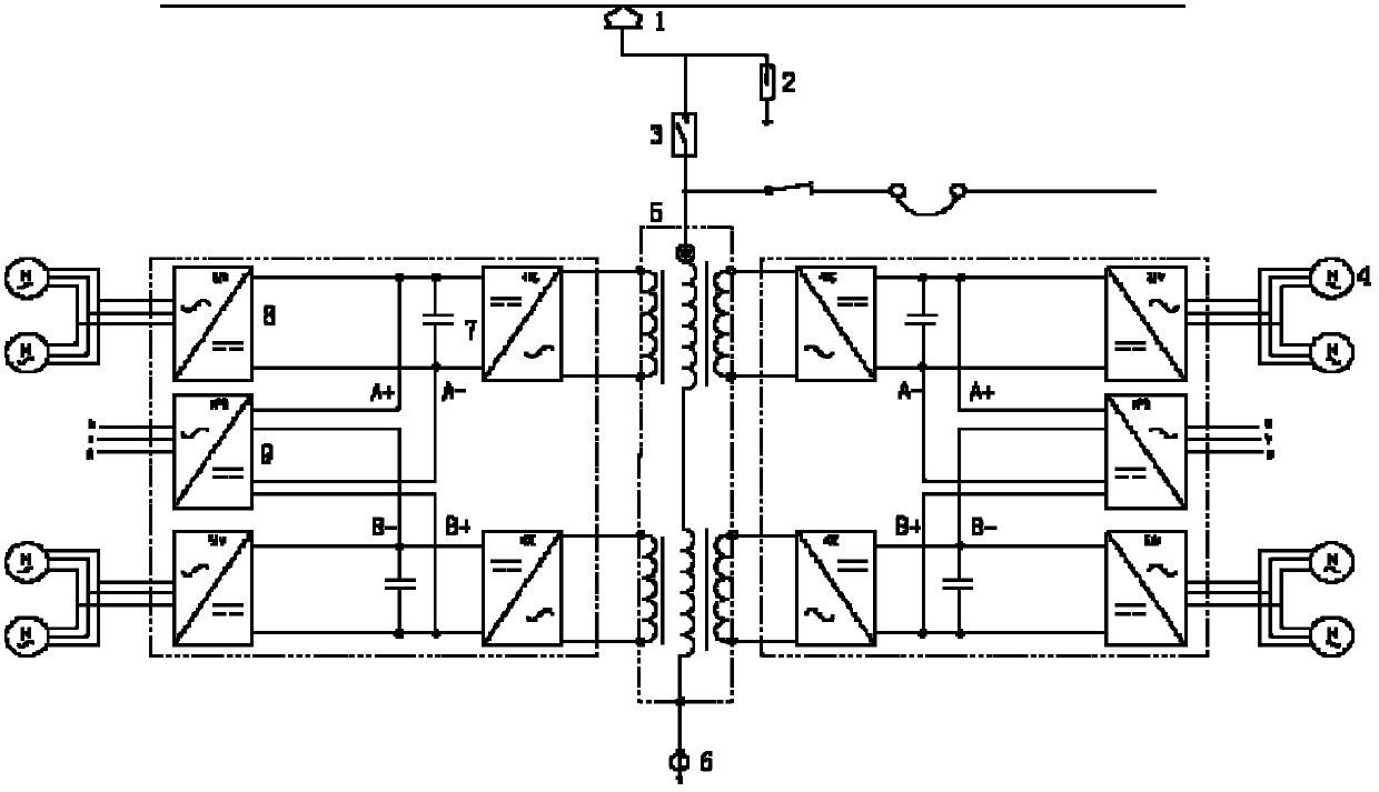 Motor train unit subsidiary loop split-phase passing uninterruptible power supply device