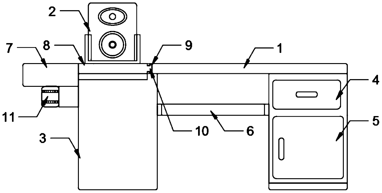 Computer desk with sound equipment