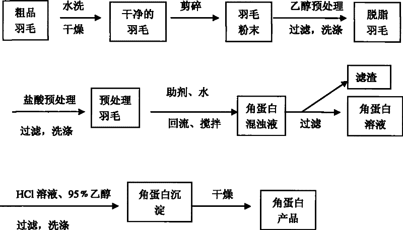 Method for extracting keratin from feather