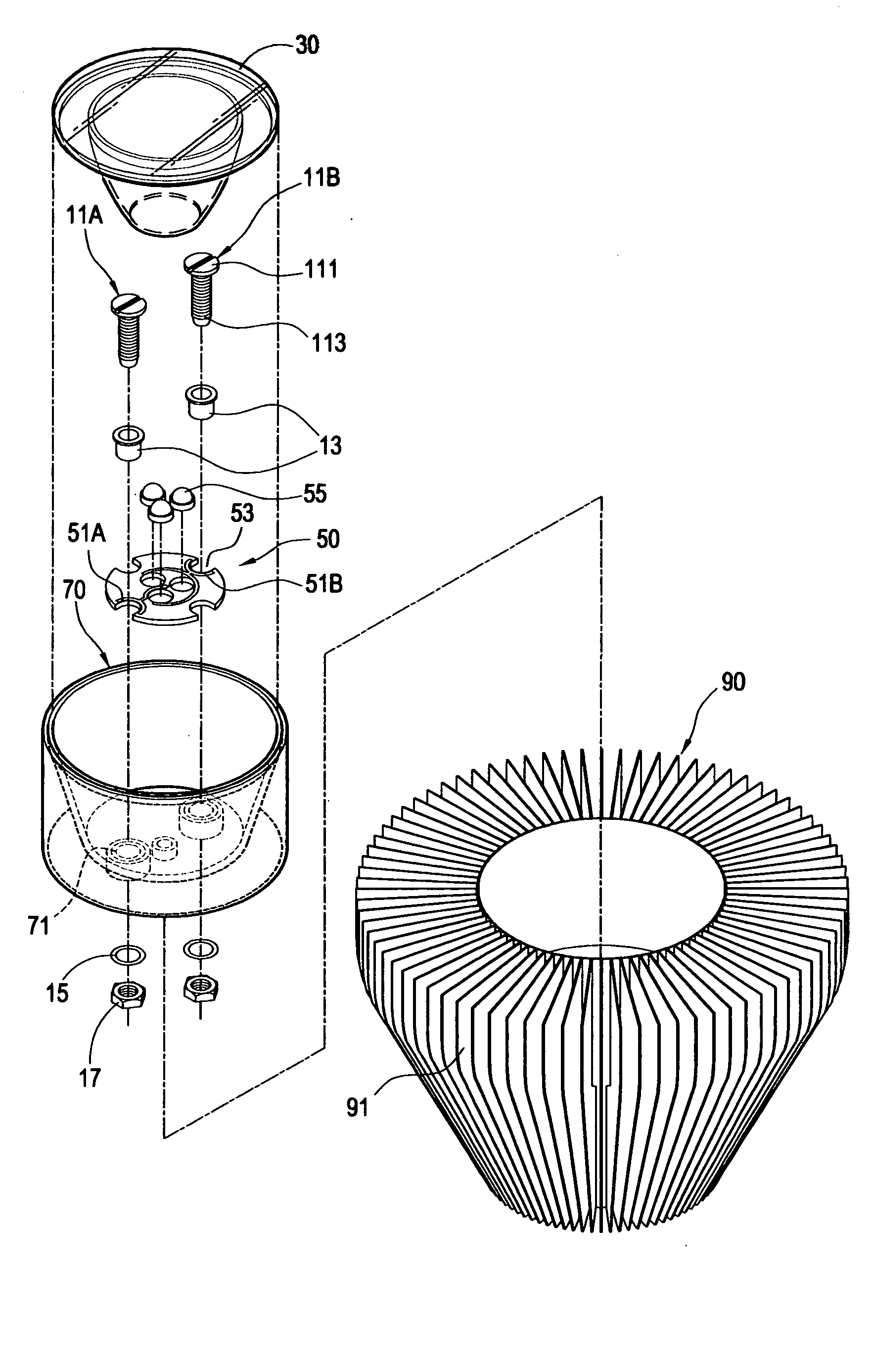 LED lamp conducting structure with plate-type heat pipe