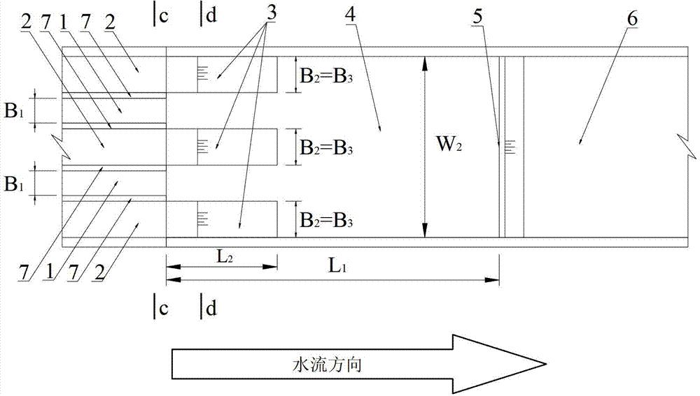 High- and low-sill stilling basin with function of on-way dispersive energy dissipation