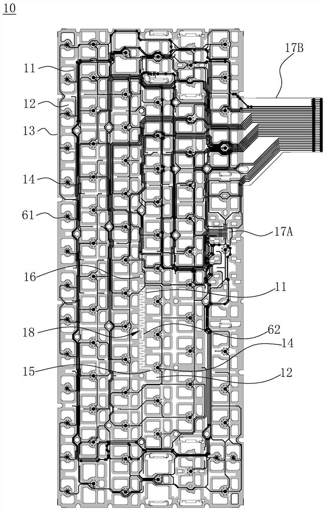 Frame type keyboard circuit film with zigzag air duct and manufacturing method thereof