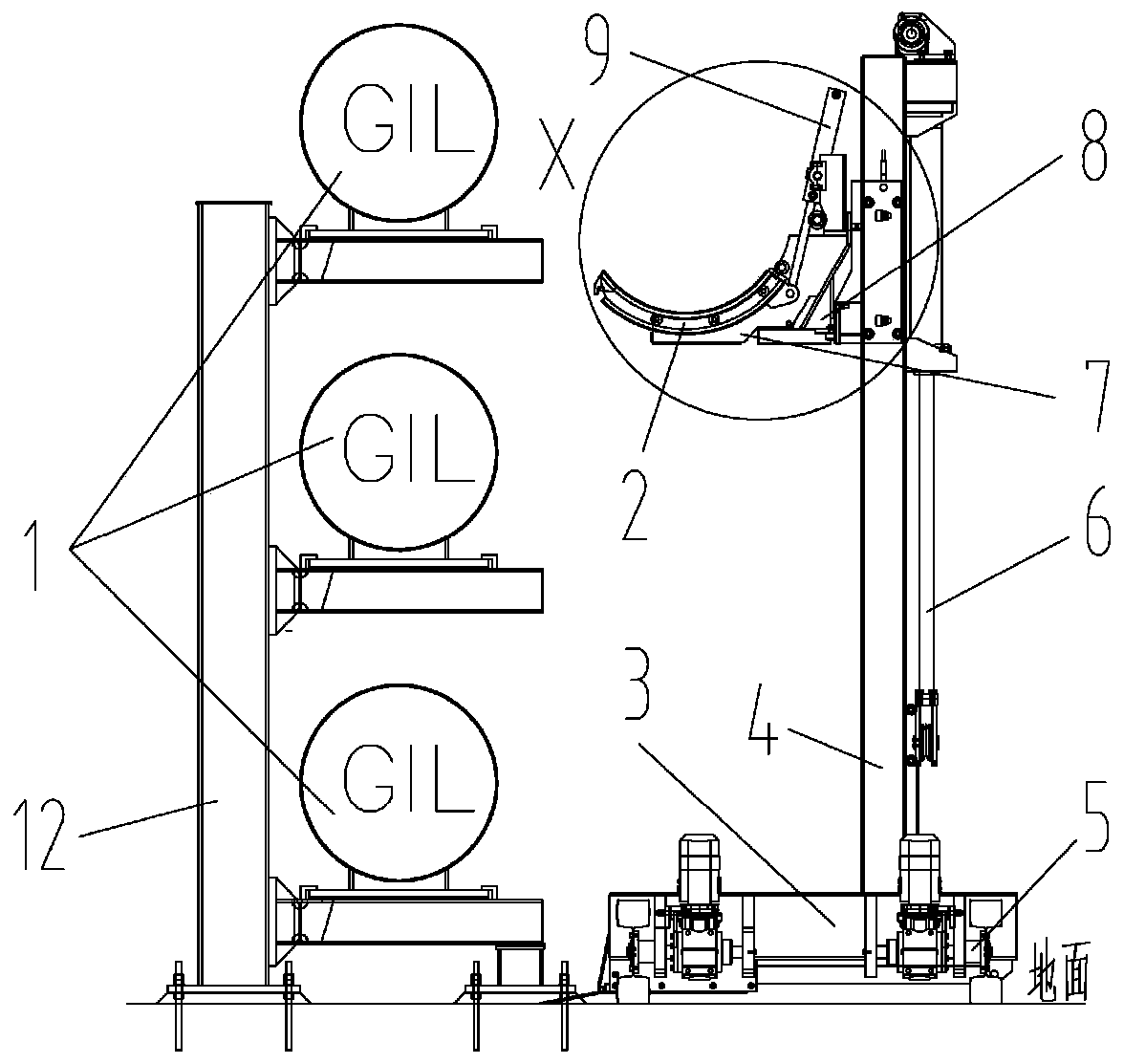 Auxiliary implements for pipe connections in gas-insulated metal-enclosed transmission lines