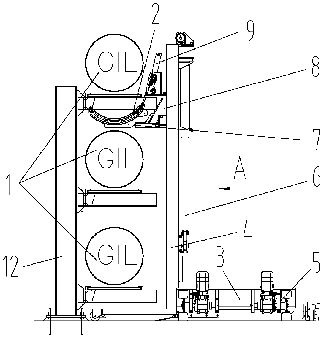 Auxiliary implements for pipe connections in gas-insulated metal-enclosed transmission lines