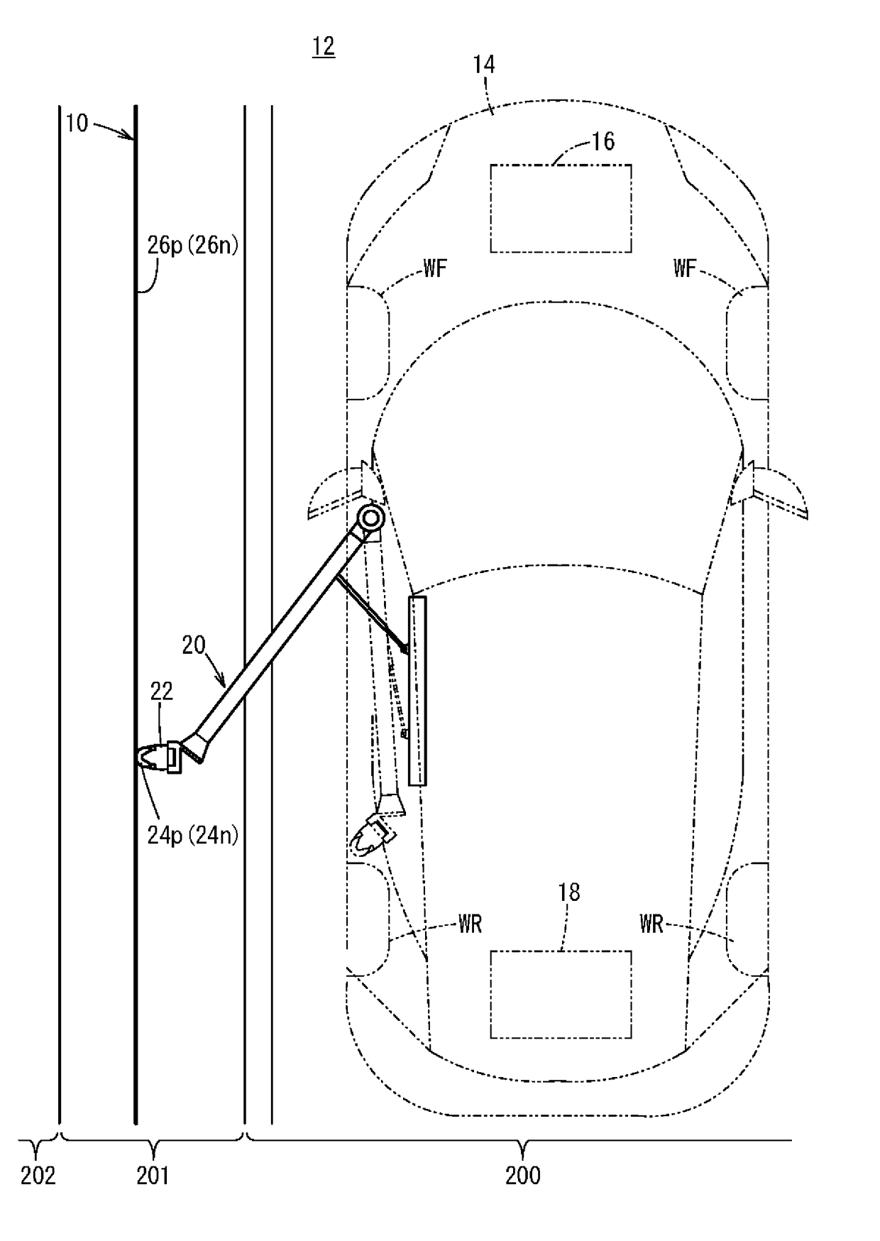 Power feeding device and contact power feeding system