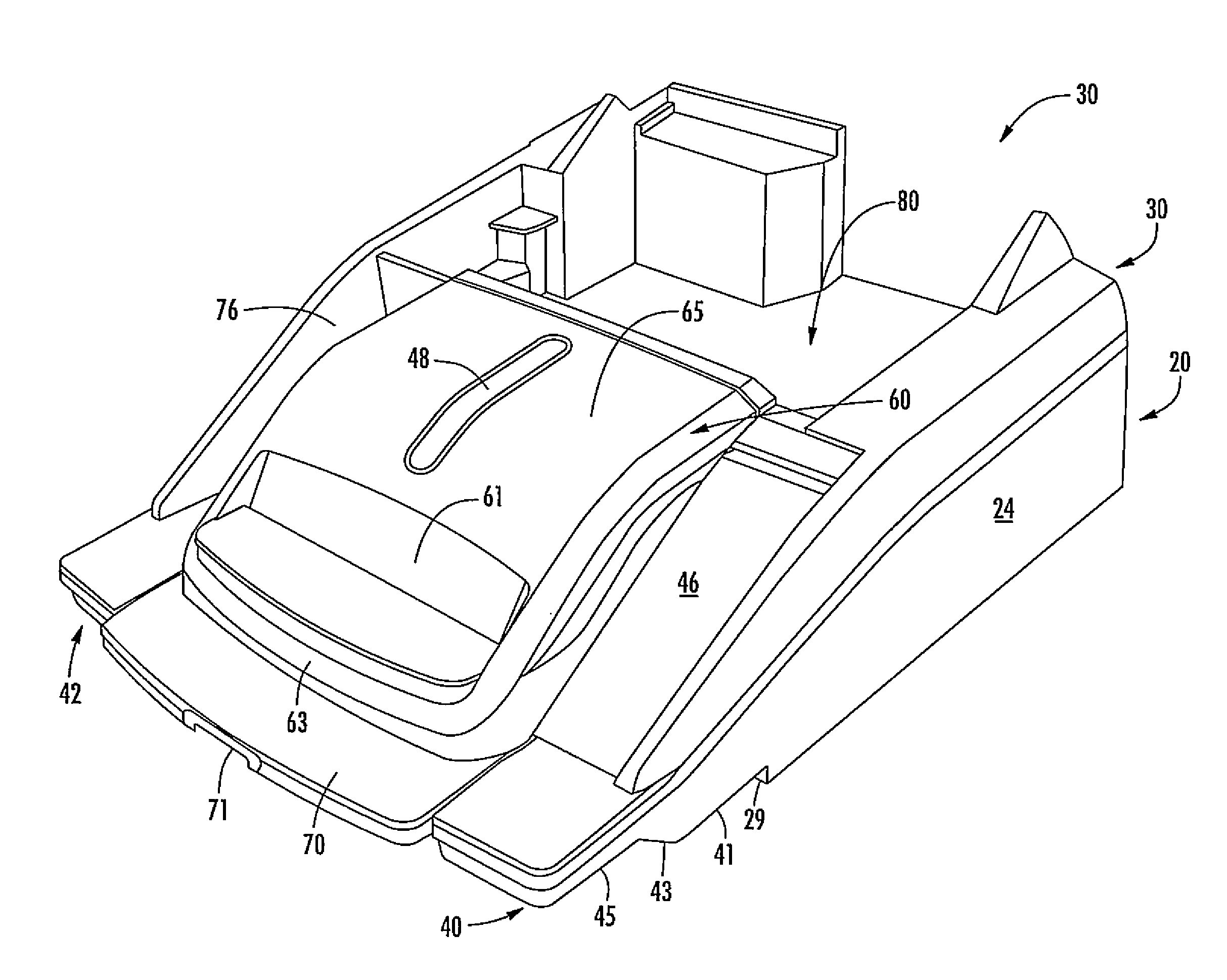 Vessel having extensions for supporting swim platform and concealing outboard engines