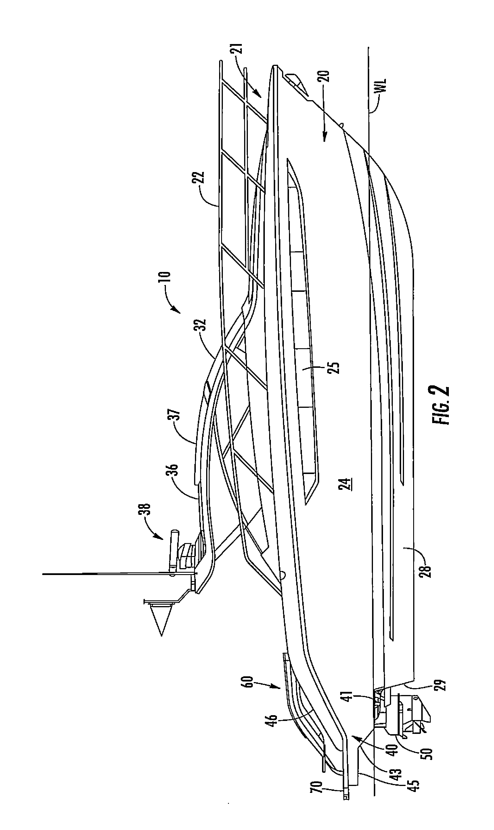 Vessel having extensions for supporting swim platform and concealing outboard engines