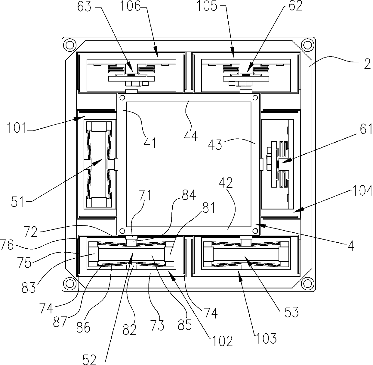 Two-translation one-rotation large-stroke coupling-free large hollow parallel piezoelectric micro-motion platform