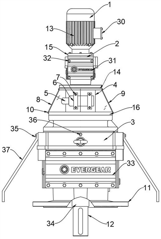 Speed reducer with safety pin for mud scraper